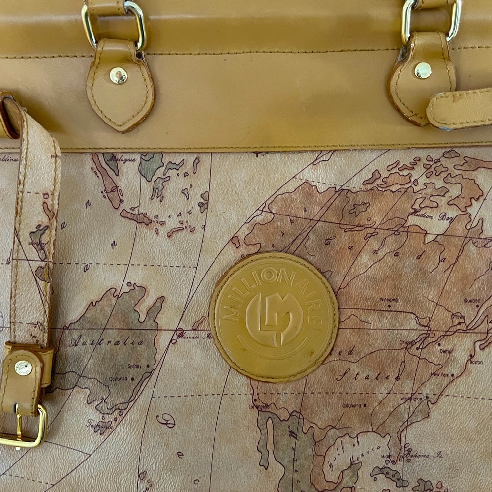 Map Pattern Leather Millionaire’s Hand Luggage Bag - image 3